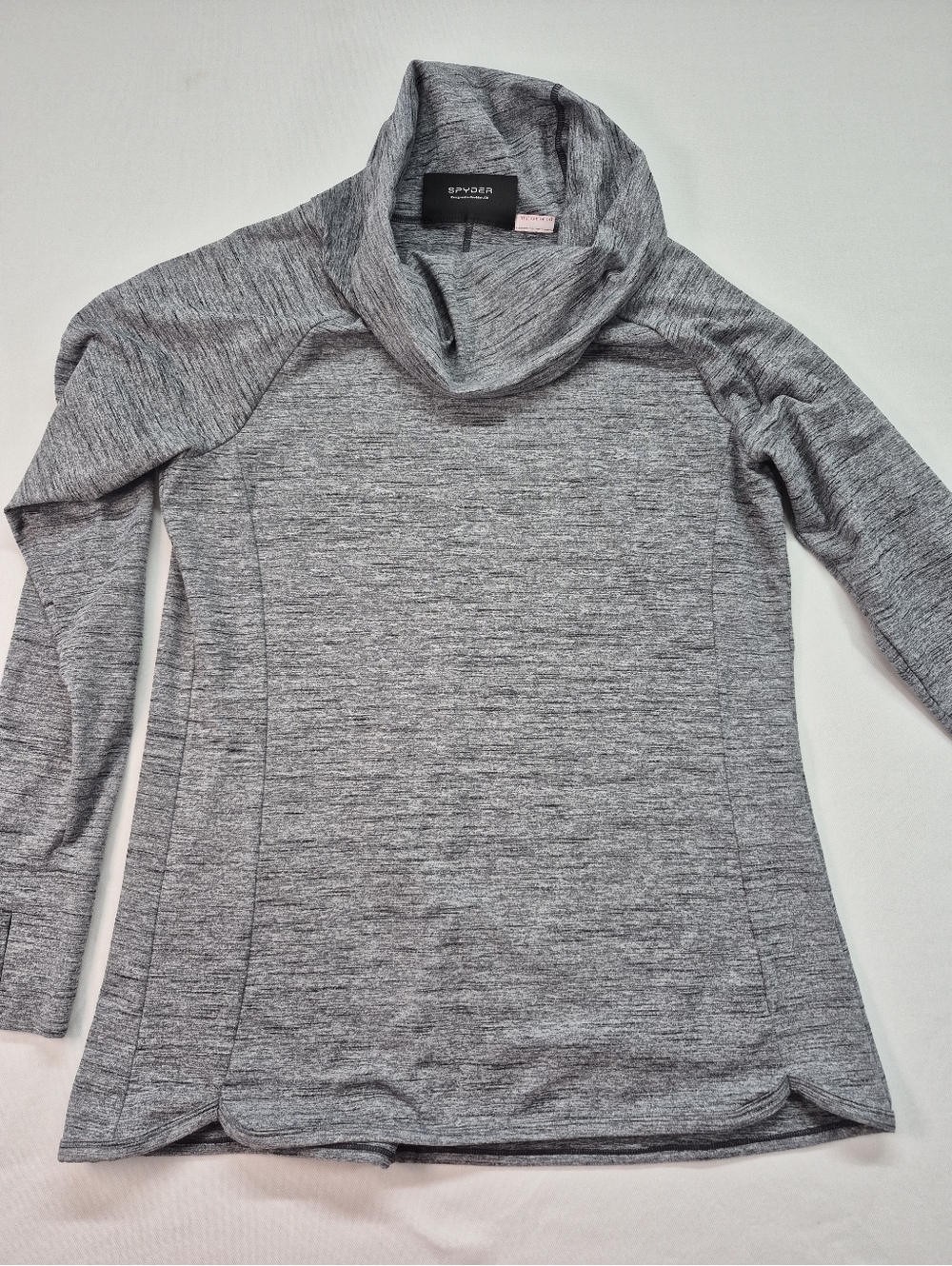 Spyder Solitude Funnel Neck Athletic Top Womens L Gray Long Sleeve Thumbholes